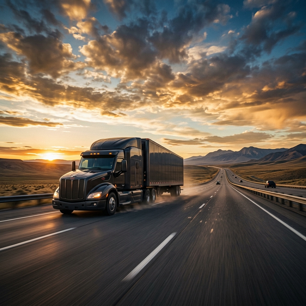 Fleet of trucks on a highway